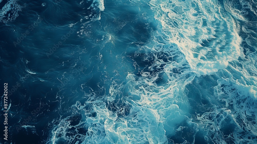 Aerial view of deep blue sea with frothy waves Aerial view of deep blue sea with frothy waves