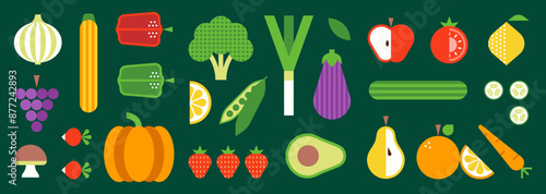 Flat vector illustration of a fruit and vegetable banquet