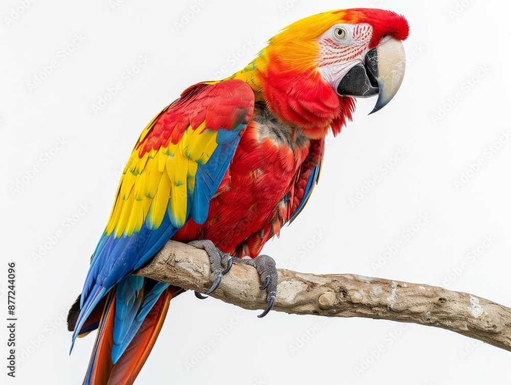 Fototapeta premium bird, parrot, Scarlet, Macaw, branch, pet, animal, red, yellow, blue