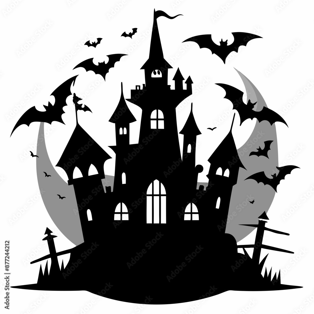 spooky castle with bats vector,Halloween illustration with castle and bats, spooky castle with bats vector,Halloween illustration with castle and bats,