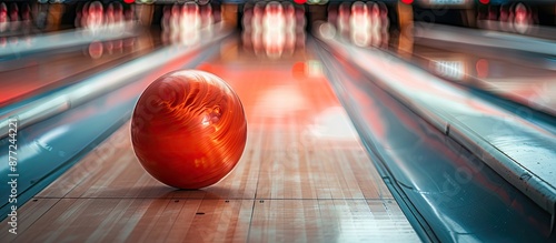 Bowling ball set on the lan...