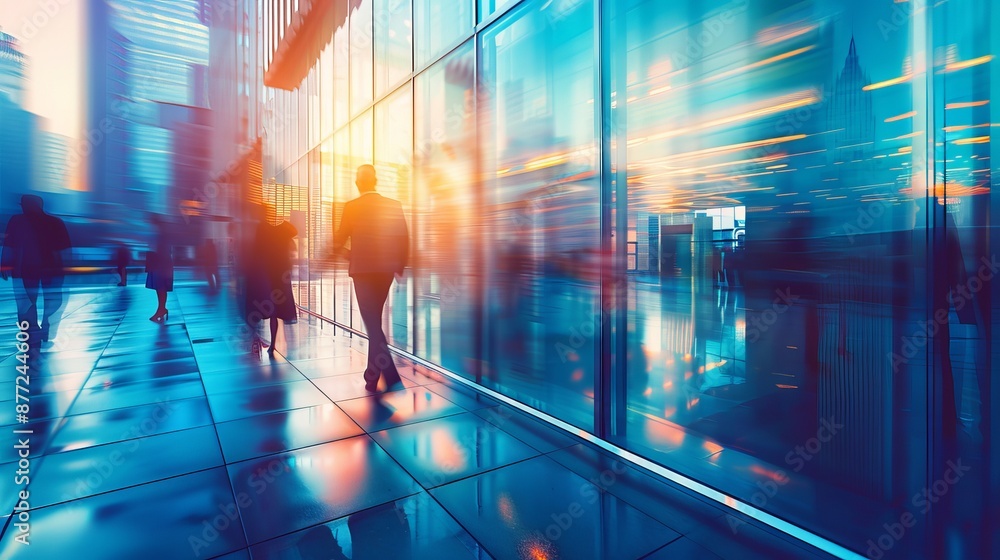 Dynamic Urban Business Environment with Motion Blur: Buildings and People in Motion Viewed from City Window Dynamic Urban Business Environment with Motion Blur: Buildings and People in Motion Viewed from City Window