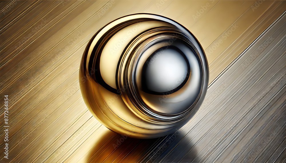 Elegant Metallic Sphere Reflecting Light on a Brushed Metal Surface Elegant Metallic Sphere Reflecting Light on a Brushed Metal Surface