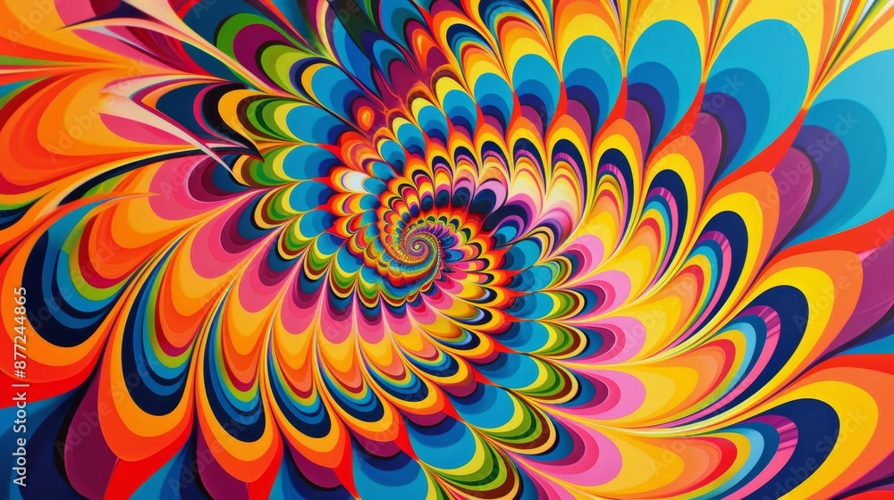 Fototapeta premium abstract colorful spiral pattern, psychedelic swirl background, vivid rainbow hues, artistic geometric design, digital artwork, modern art, psychedelic art, trippy pattern, optical illusion, swirling