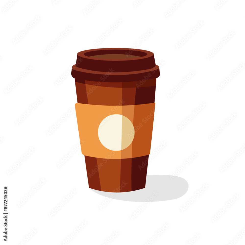 A minimalist flat-style illustration of a to-go coffee cup on a white background. The cup features a simple design with a lid and a brown sleeve, emphasizing a clean and modern aesthetic. A minimalist flat-style illustration of a to-go coffee cup on a white background. The cup features a simple design with a lid and a brown sleeve, emphasizing a clean and modern aesthetic.