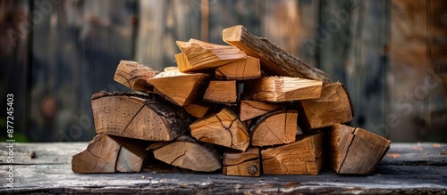 Chopped oak firewood arrang...
