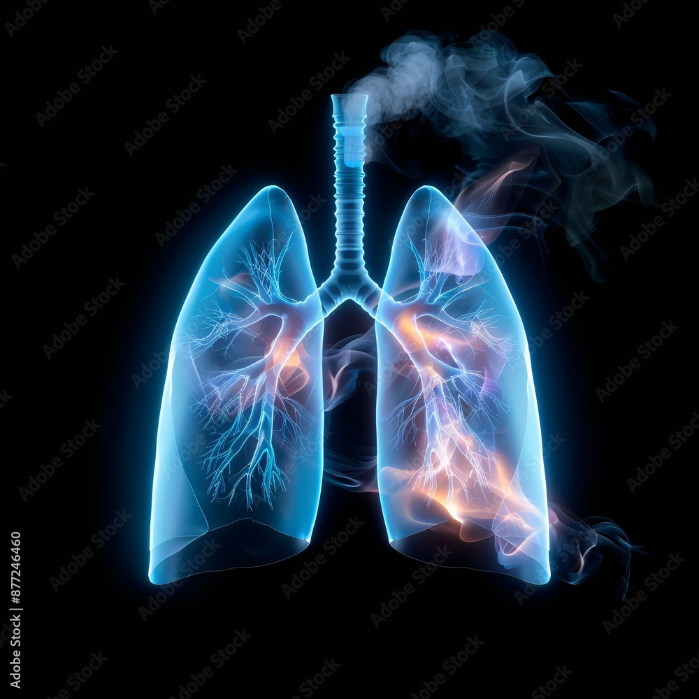 Illustration of Human Lungs Showing Smoke Damage and Internal Inflammation Illustration of Human Lungs Showing Smoke Damage and Internal Inflammation
