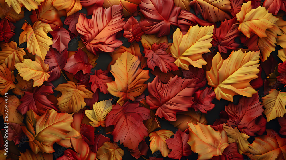 A background of vibrant red and orange autumn leaves evokes the beauty of nature's fall foliage A background of vibrant red and orange autumn leaves evokes the beauty of nature's fall foliage