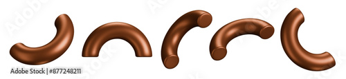 3d set of brown or chocolate half of torus  icon with different angles. Geometry figure tor form. Stock vector illustration on isolated background.
