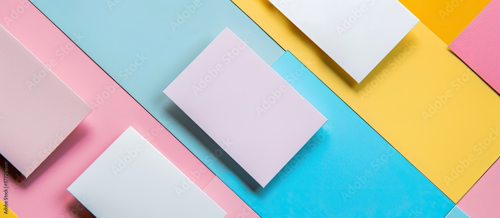 Blank business cards lay flat on a colorful background in a mockup image with ample copy space for text Blank business cards lay flat on a colorful background in a mockup image with ample copy space for text