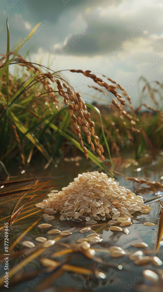 Fototapeta premium World Rice Day. rice harvesting. a handful of rice