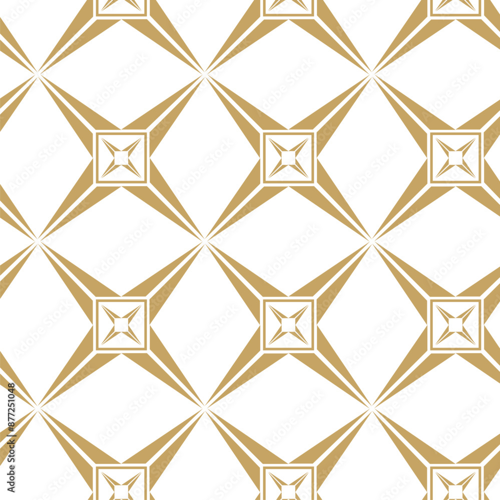 Abstract geometric pattern with stars, stripes, lines. Seamless vector background. White and gold floral ornament. Modern reticulated graphic design. Abstract geometric pattern with stars, stripes, lines. Seamless vector background. White and gold floral ornament. Modern reticulated graphic design.