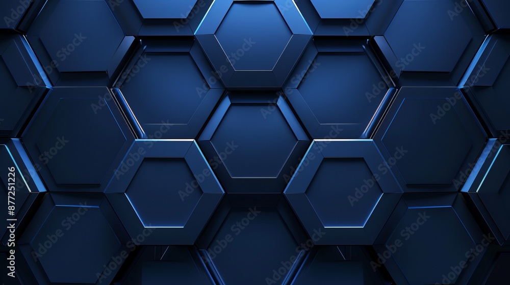 Hexagonal Dark Blue Navy Background Texture with Radial Center Space - 3D Illustration Hexagonal Dark Blue Navy Background Texture with Radial Center Space - 3D Illustration
