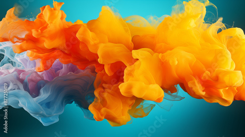 Multicolored Fluid Ink Run on Yellow Background, Abstract Image, Texture, Pattern Background, Wall Paper, Background Plan, Layer and Fabric of Cell Phone, Smartphone, Computer, Laptop, 9:16 and 16:9 F
