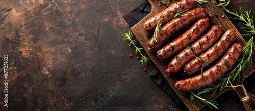 Wooden board with sausage a...