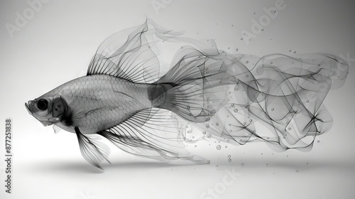   Black-and-white image of a fish emitting a considerable amount of smoke from its rear end