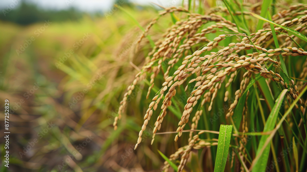 World Rice Day. rice harvesting. a handful of rice World Rice Day. rice harvesting. a handful of rice