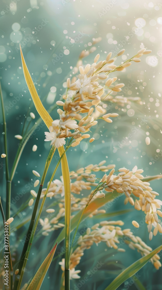 World Rice Day. rice harvesting. a handful of rice World Rice Day. rice harvesting. a handful of rice