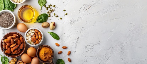 Wallpaper Mural Top view of various vitamin E rich foods part of a healthy diet concept showcased in a flat lay arrangement with copy space image Torontodigital.ca