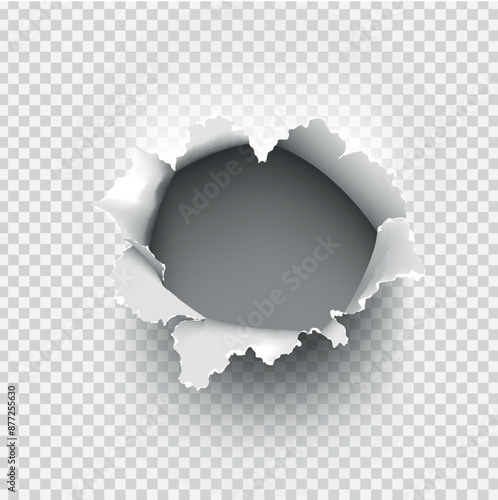 ragged Hole torn in ripped paper on transparent background