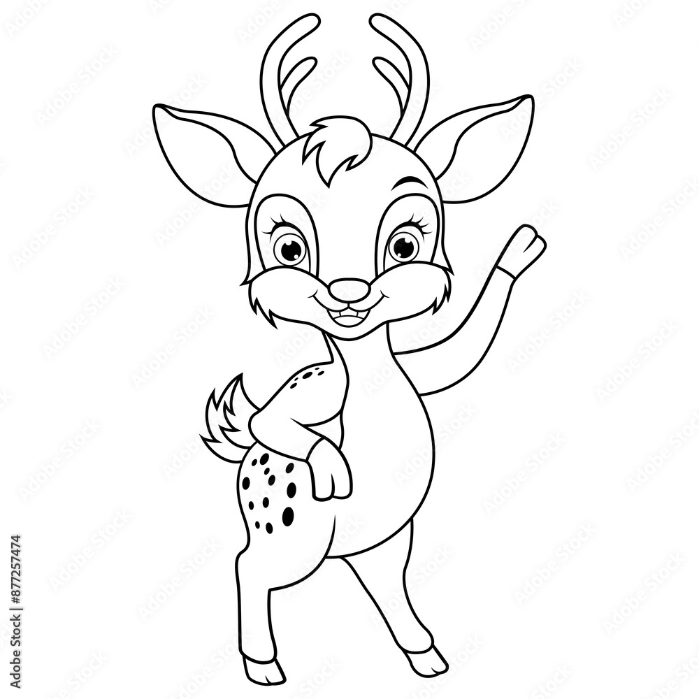 Cute deer cartoon waving hand line art Cute deer cartoon waving hand line art