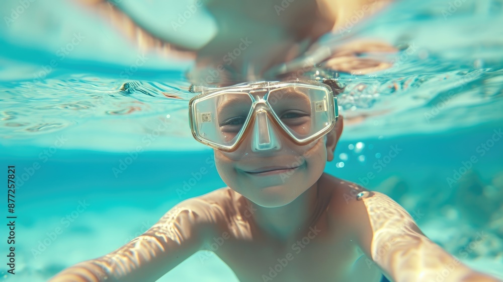 Naklejka premium Enthusiastic Youth Discovering Coral Reef Diversity