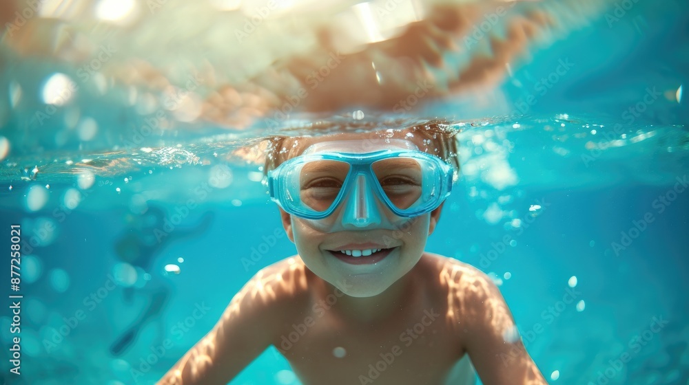 Fototapeta premium Sea Exploration: Happy Child Underwater