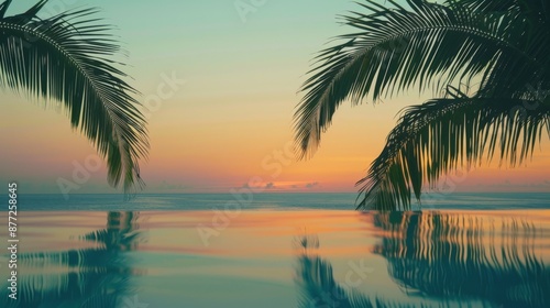 Wallpaper Mural Tranquil Tropical Sunset by the Infinity Pool with Palm Silhouettes Torontodigital.ca