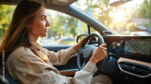 Obraz na płótnie Young Woman Driving Modern Car w salonie