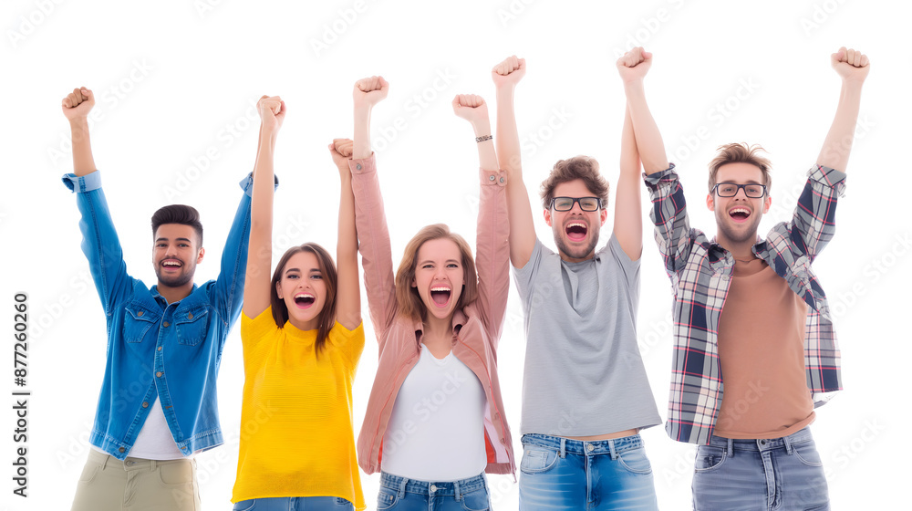 Group of Happy Young Friends Celebrating Success Together
