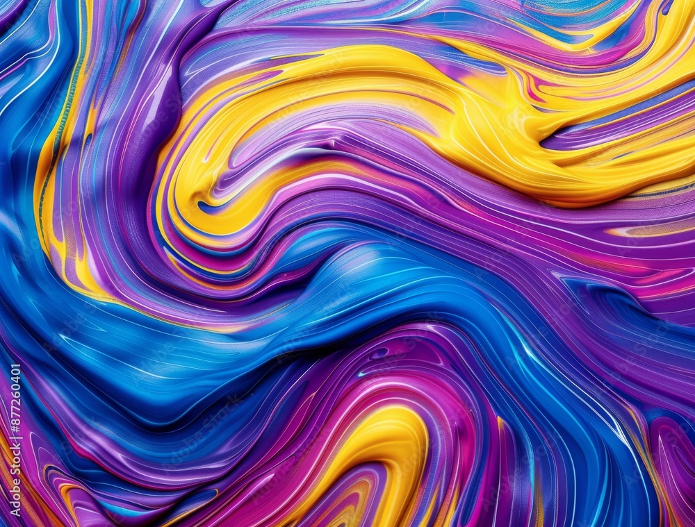 Obraz premium Swirling Abstract Art with Vibrant Yellow, Blue, and Purple Colors