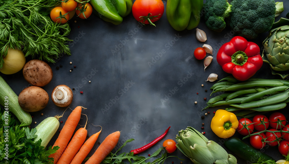 Fresh Assortment of Vegetables on a Dark Slate Background Fresh Assortment of Vegetables on a Dark Slate Background
