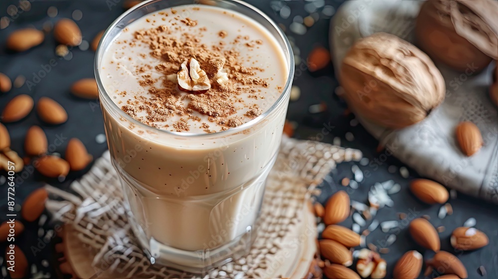 Almond milk creamy nourishes. Generative AI Almond milk creamy nourishes. Generative AI