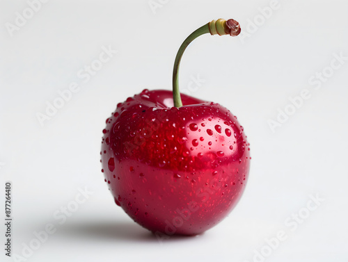 Fresh Red Cherry with Water Droplets Isolated on White Background