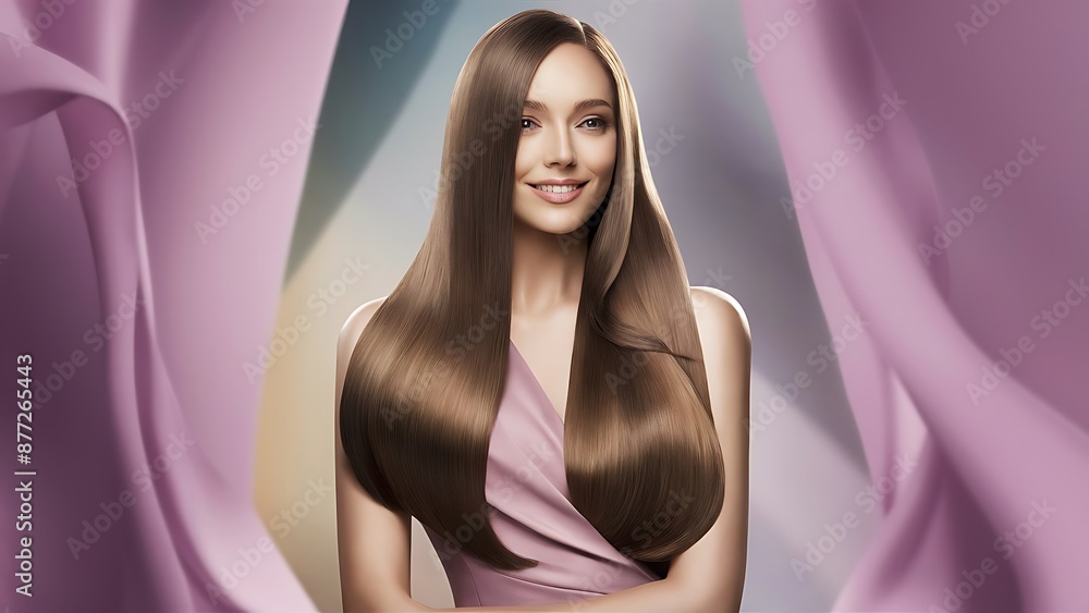 Naklejka premium Beautiful model woman with shiny and straight long hair. Keratin straightening.