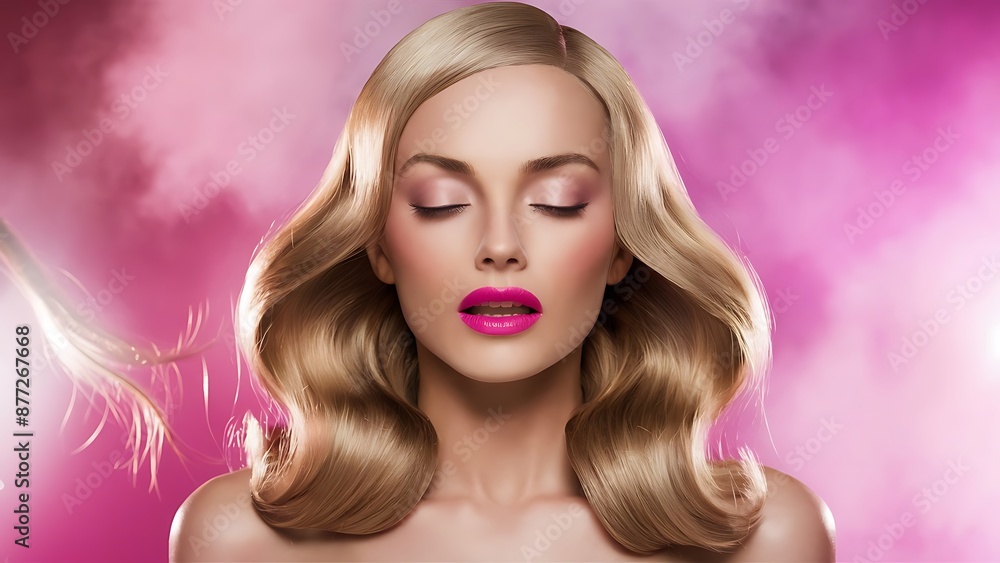 Beautiful model with bright pink lips Beautiful model with bright pink lips