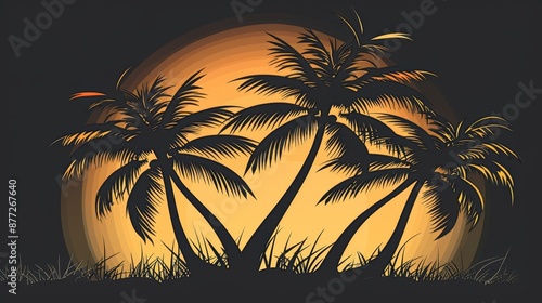 Tropical Sunset Silhouette with Palm Trees and Golden Sky