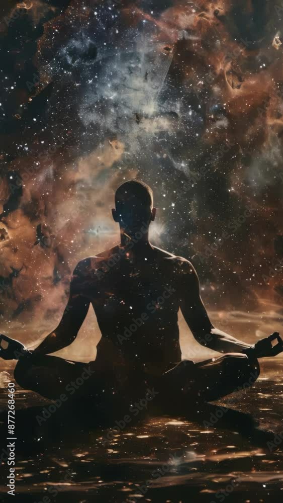 A person sitting and meditating on calm water A person sitting and meditating on calm water