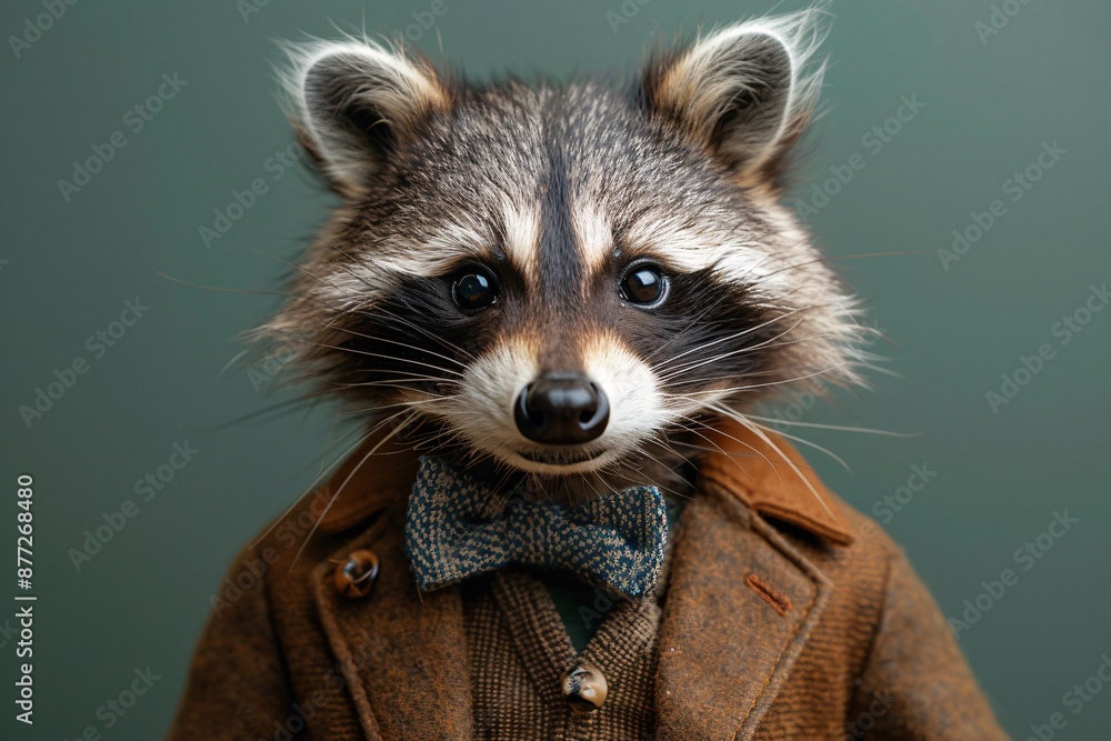 Raccoon wearing brown coat and bow tie Raccoon wearing brown coat and bow tie