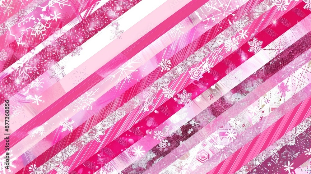 Naklejka premium Festive Pink and White Snowflake Pattern Background