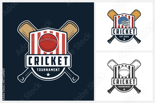 Cricket sport logo design template, cricket team emblem collection, cricket tournament badge logo design vector illustration