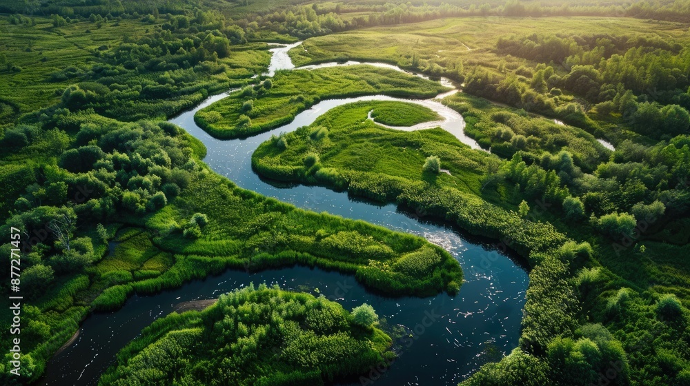 River wetlands nature banner. Generative AI River wetlands nature banner. Generative AI