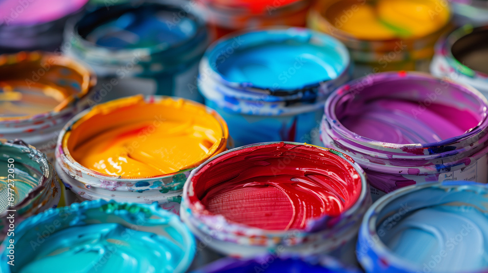Cans with colorful paint Cans with colorful paint