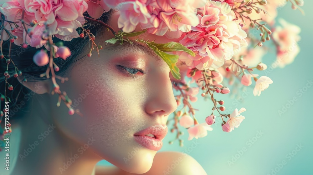 Fototapeta premium A woman with a flower crown on her head