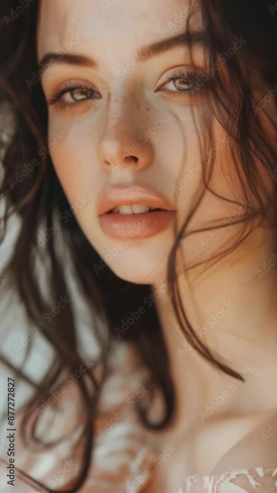 Close-up of a woman's face with long hair, ideal for beauty and lifestyle concepts Close-up of a woman's face with long hair, ideal for beauty and lifestyle concepts