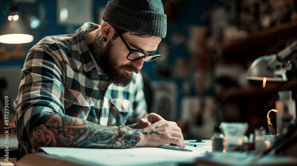 Tattoo artist sketching Tattoo artist sketching