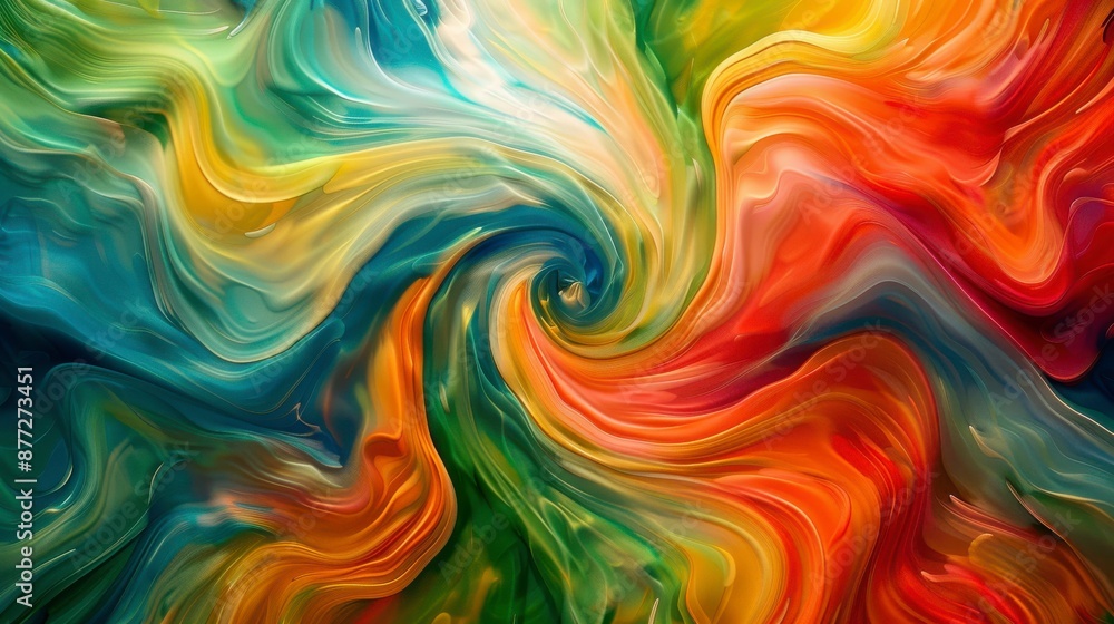 Colorful, swirling paint strokes create a dynamic abstract design
