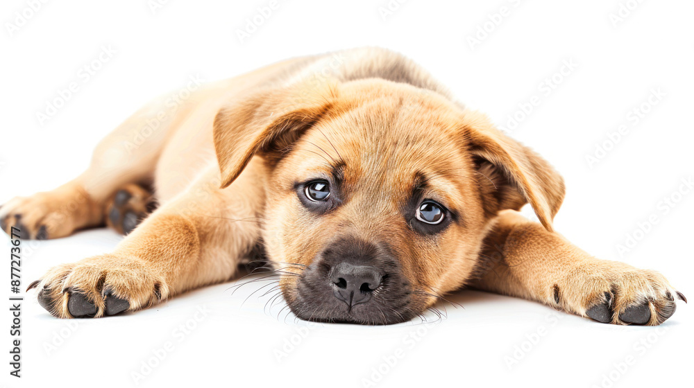 Cute puppy laying down with paws facing forward Cute puppy laying down with paws facing forward