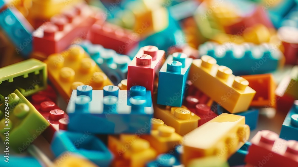 Naklejka premium A bunch of colorful scattered construction blocks.