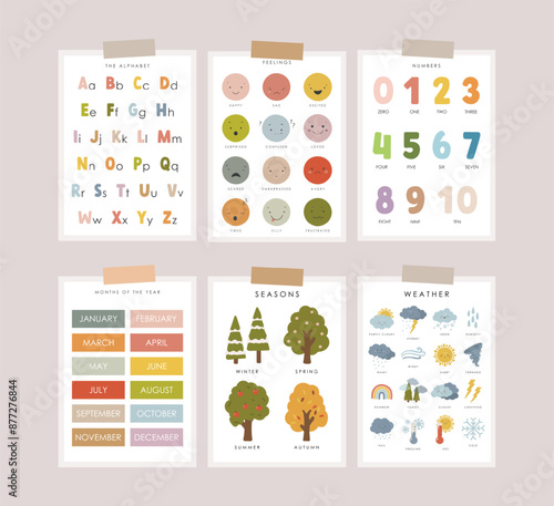 Set of Educational Posters, Kids Wall Decor, Kindergarten Decor, Classroom Posters, Feelings, Letters, Numbers, Colors, Seasons, Preschool Wall Prints, Kids Bible verse, Vector kids design